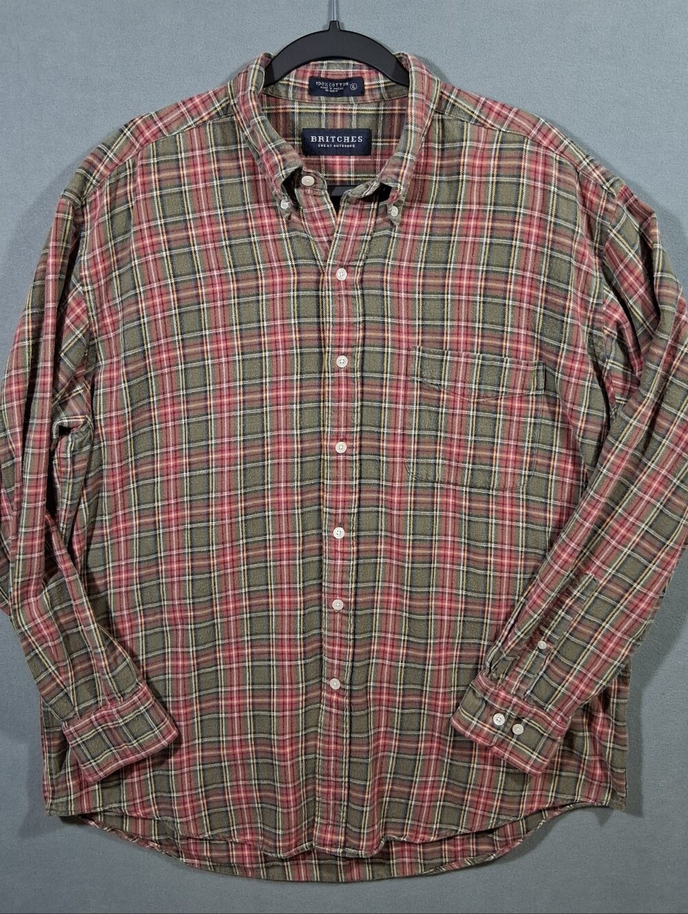 Mens XL Britches Brown/Red Flannel Button-Down Woods Grunge Lumberjack